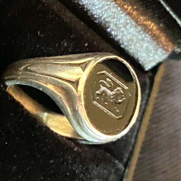 Ralph Lauren 925 Sterling Silver Onyx Lion Intaglio Signet Ring - Picture 7 of 16